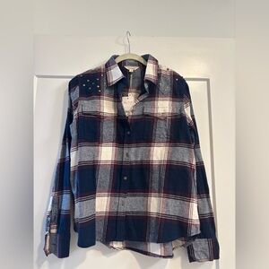 NWT Lucky Brand Navy and Burgundy Plaid Shirt